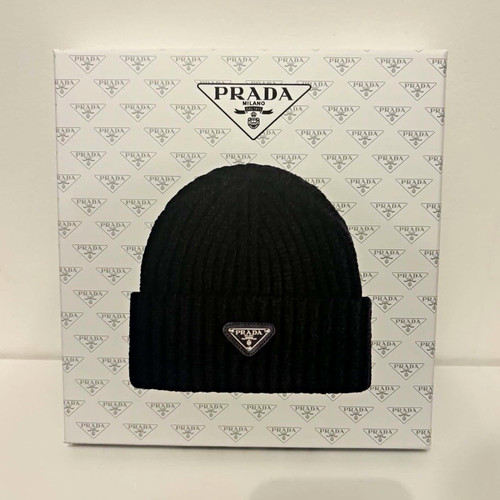 Prada black knit beanie hat - knit,