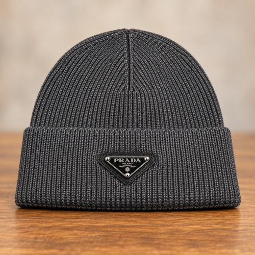 Prada knit logo beanie hat - prada,