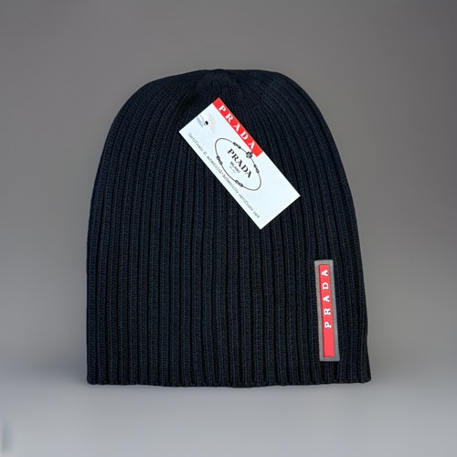 Prada knit logo beanie hat - prada, one